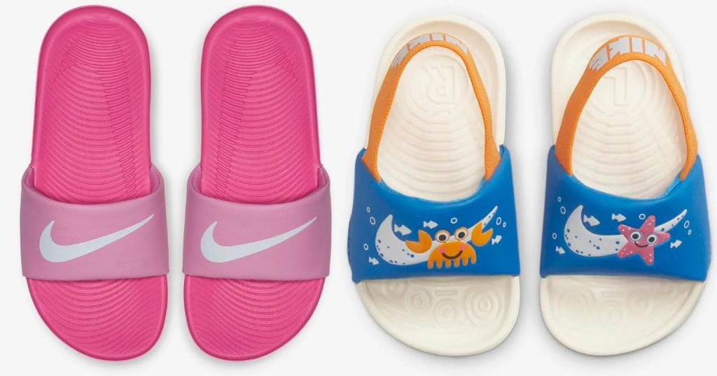 2 pairs of kids slides: pink and orange