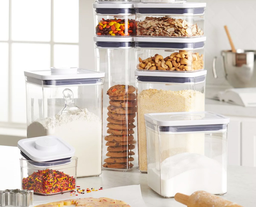 oxo containers with baking ingredients