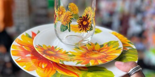 The Popular Dollar Tree Sunflower Dinnerware is Back | Mugs, Wine Glasses, Plates & More