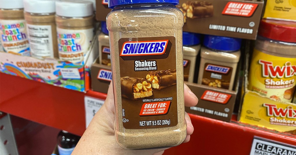snickers shaker seasoning in hand