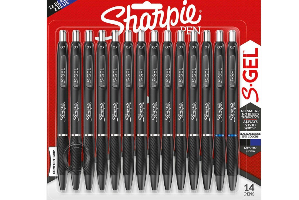 A stock photo of a Sharpie S-Gel Gel Pens 14-Count box