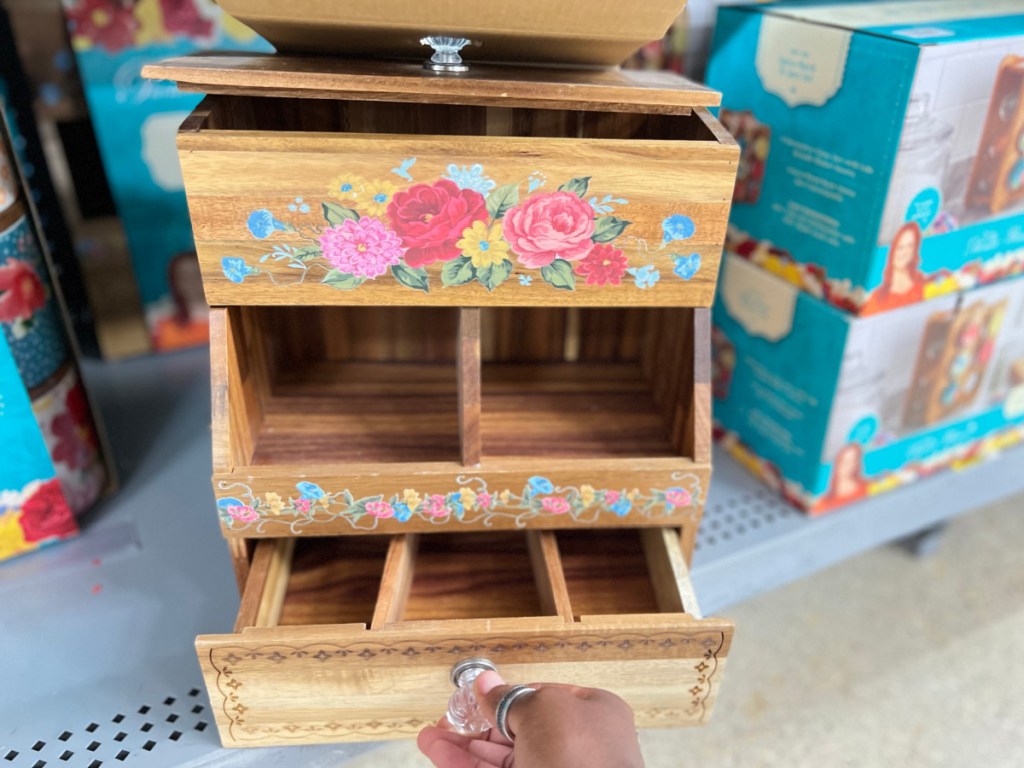 The Pioneer Woman tea and coffee organizer in store