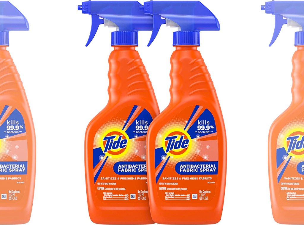 two bottles of Tide Antibacterial Fabric Spray