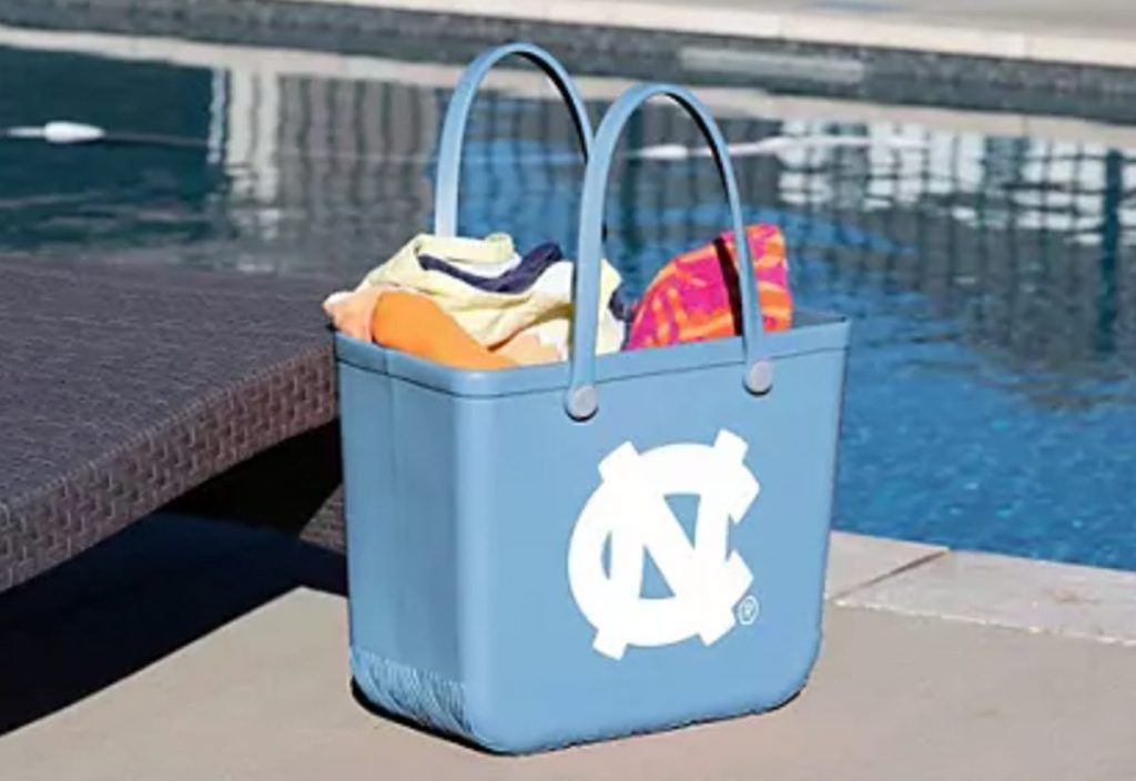 UNC Tote Bag next to a pool