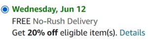 image of the no rush shipping option discount on amazon
