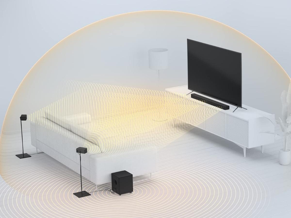 VIZIO soundbar system shown in a living room