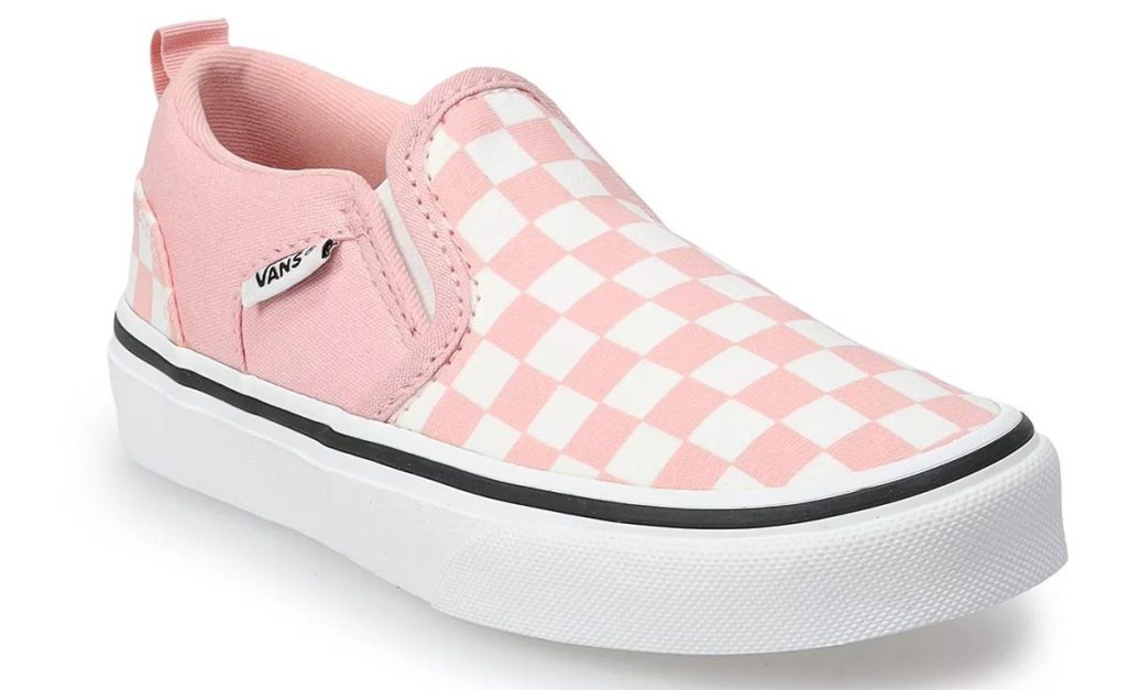 girls pink checkered Vans shoes