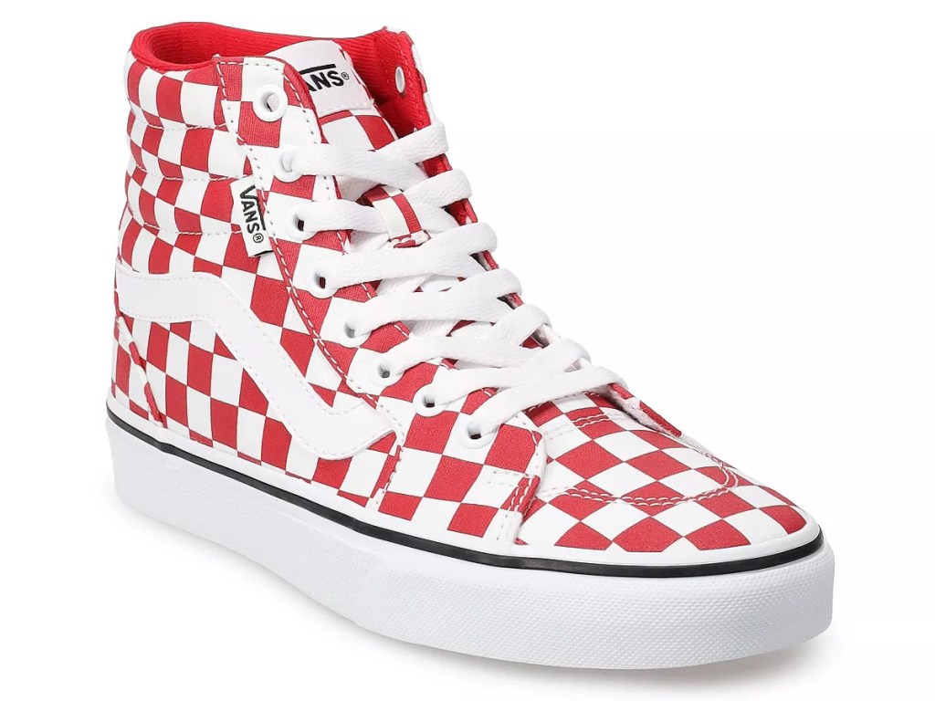 women's red and white checkered Vans shoe