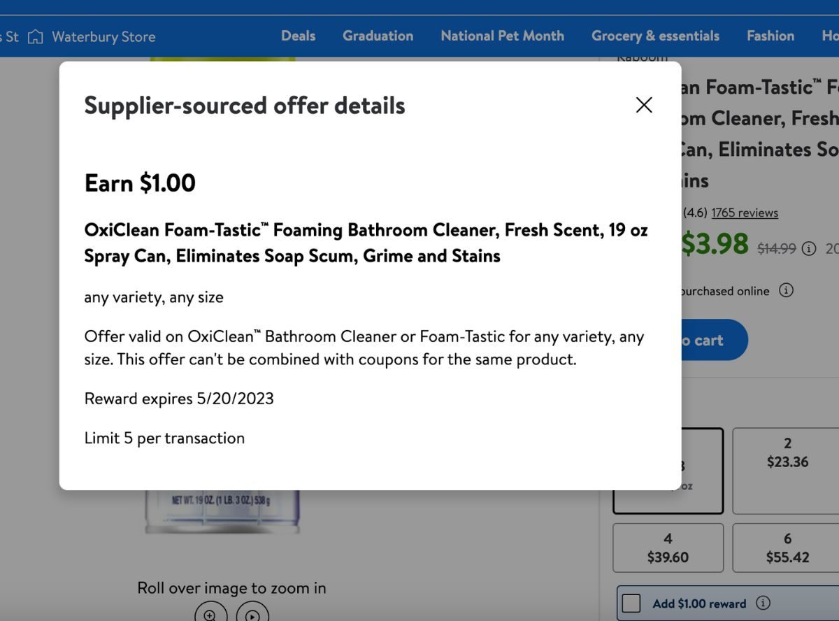 لقطة شاشة لتفاصيل المكافأة من خلال برنامج مكافآت Walmart