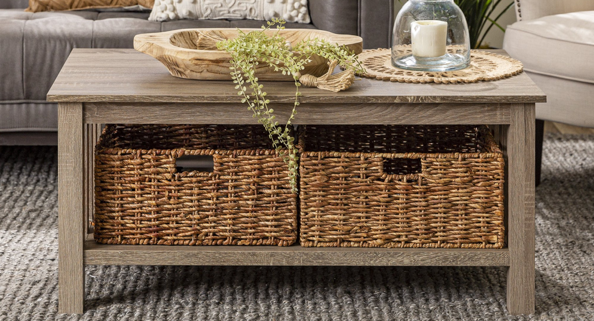 Woven Paths Traditional Storage Coffee Table with Bins