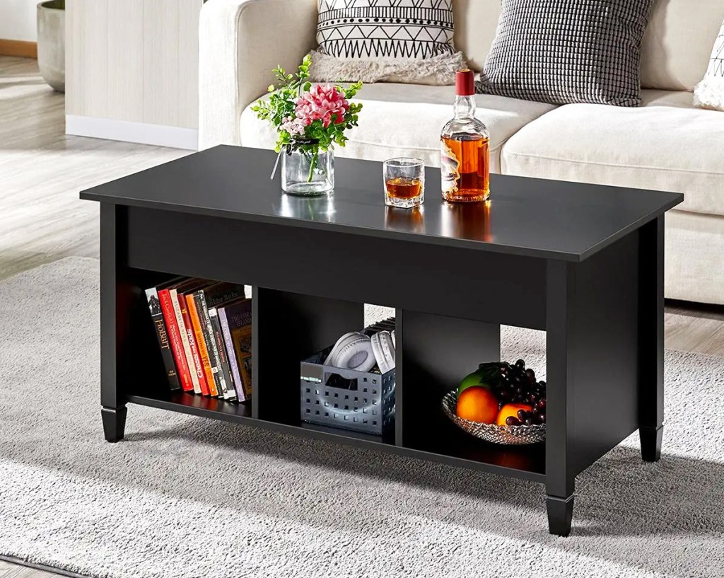 black coffee table in living room