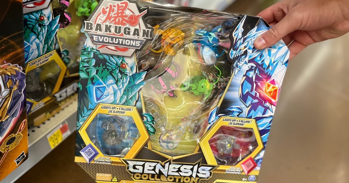 holding a boxed Bakugan collection