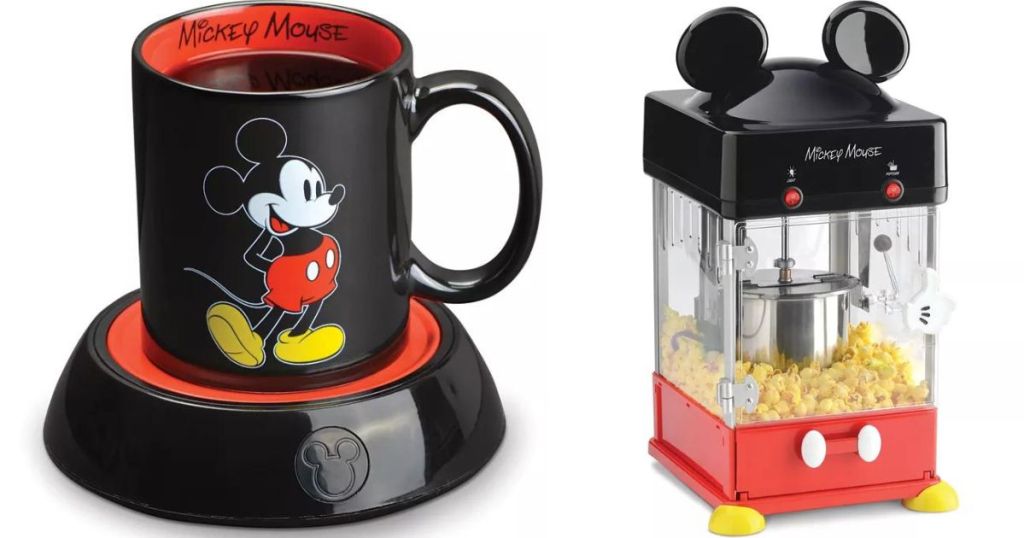 Mickey Mouse mug and warmer and Mickey popcorn maker