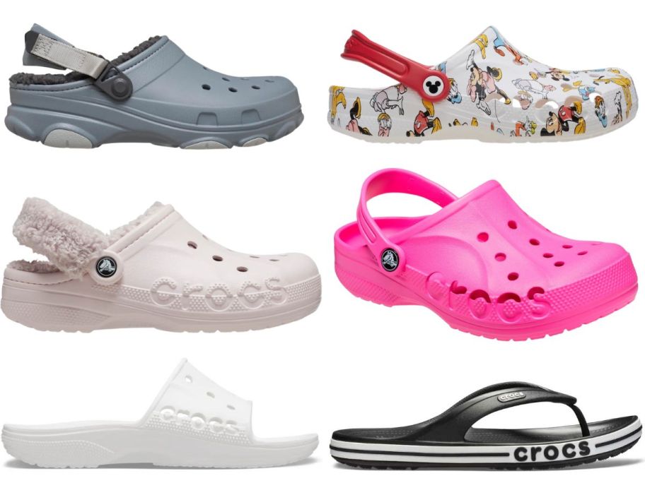 six different crocs in different colors