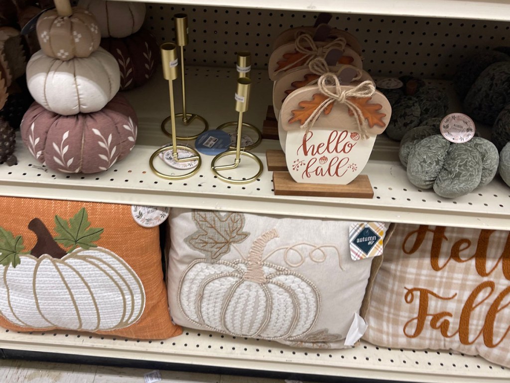 fall pillows on shelf