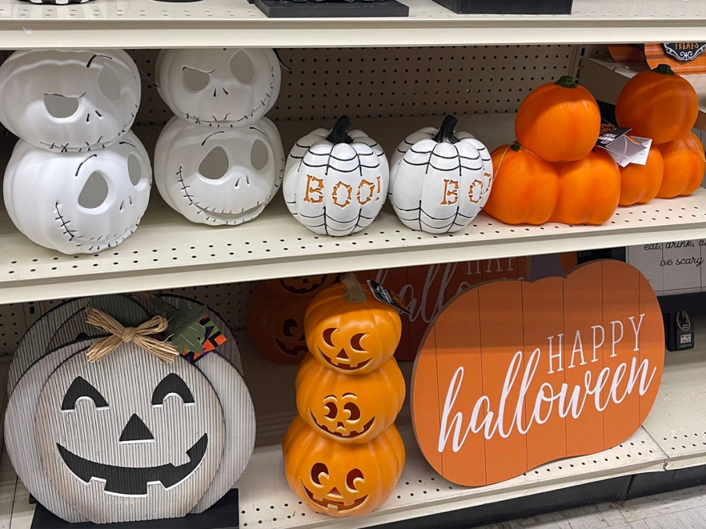 halloween decor on shelves