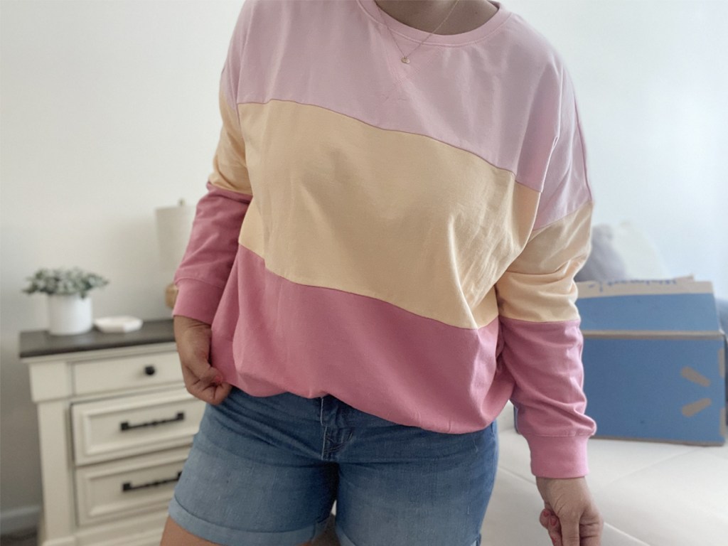 pink colorblock pullover