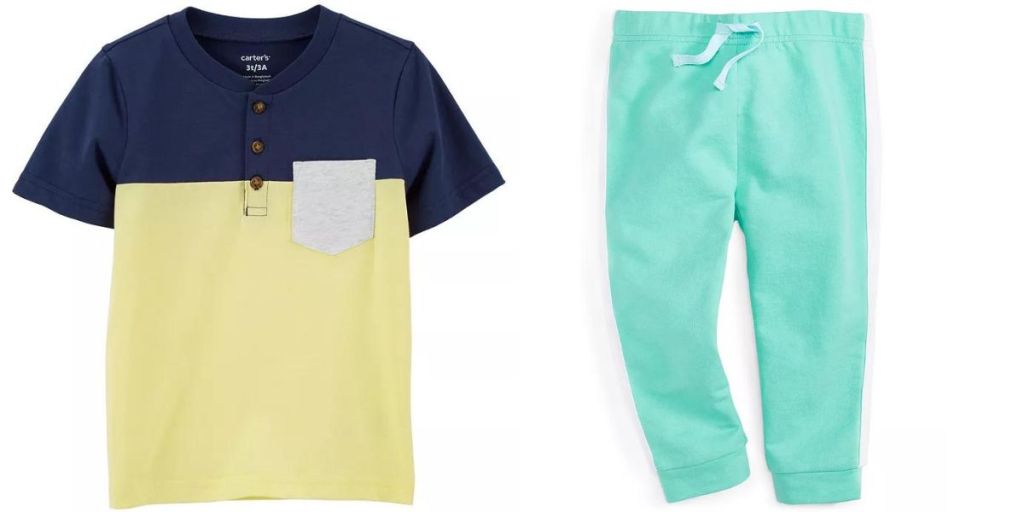 toddler boys color block tee and green pants