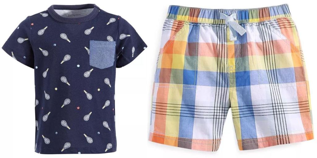 baby boys graphic tee and plaid shorts