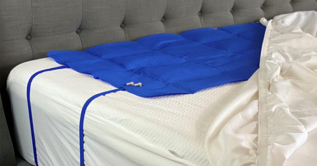 blue cooling pad on mattress