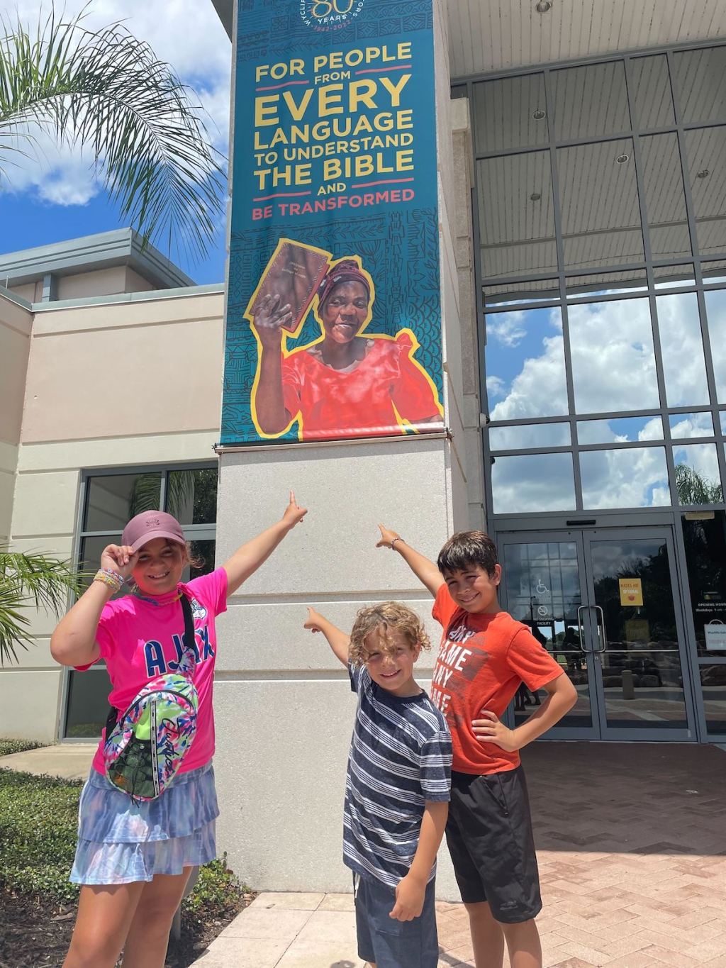 kids standing in front of bible museum in orlando florida
