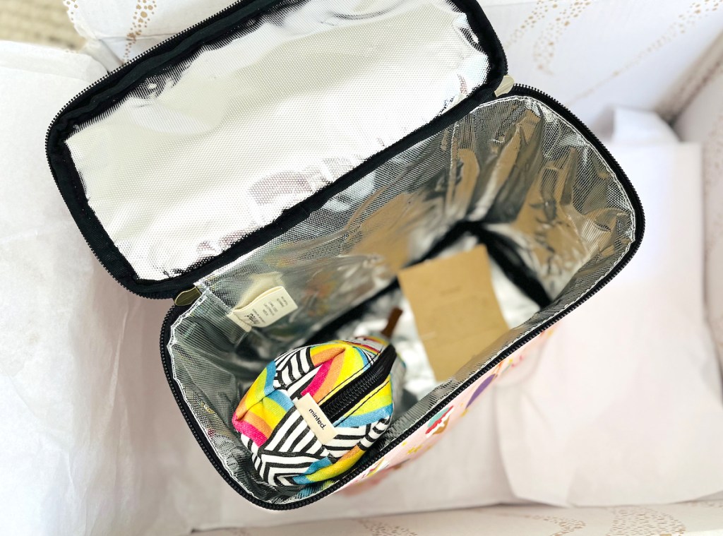 inside of open insulated minted lunchbox