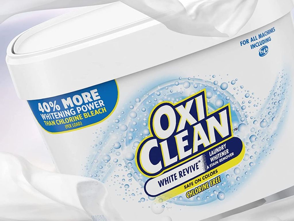 One white tub of oxiclean detergent 