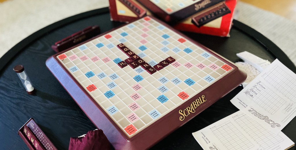 close up of scrabble with words on board