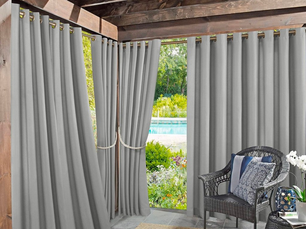 gray curtains hanging outdoors