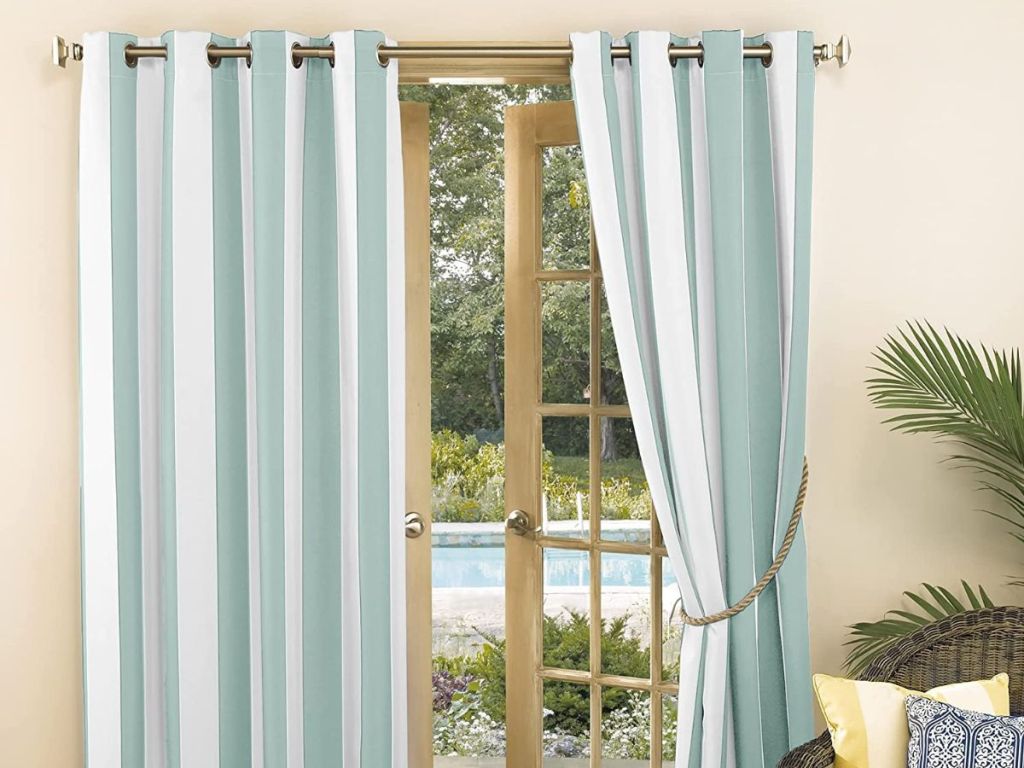 teal curtains 