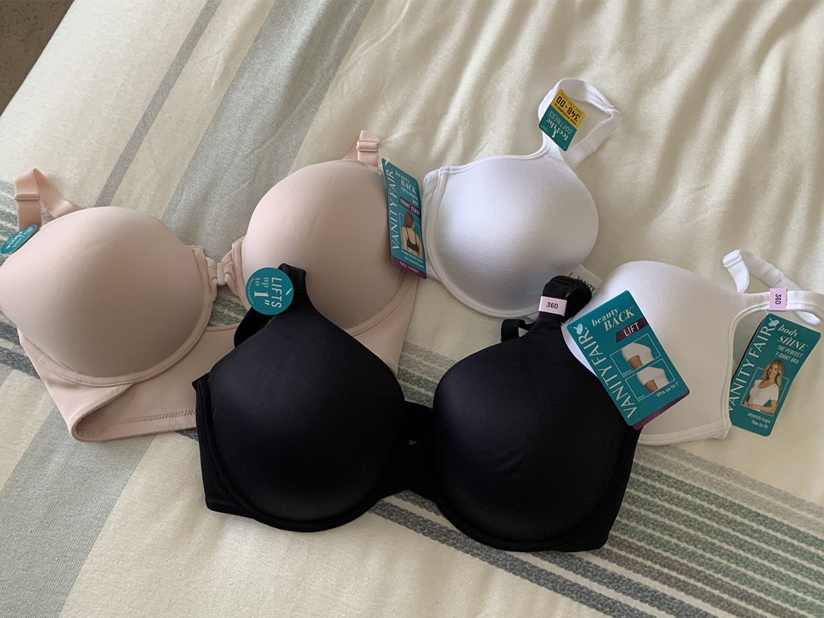 three bras laying on bed