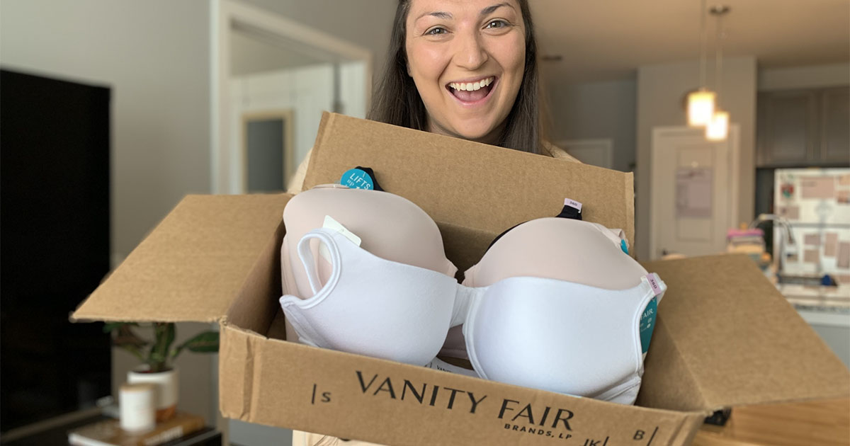 woman holding box with bras inside