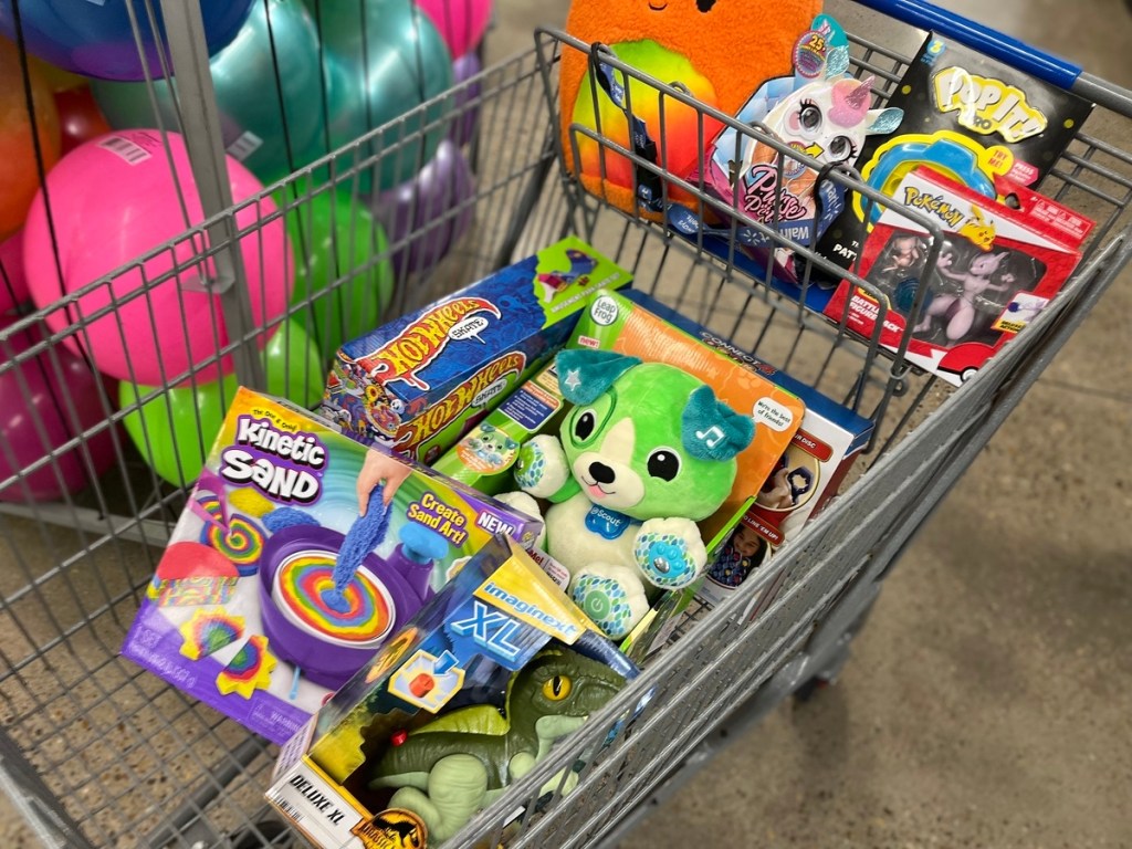 shopping cart full of toys