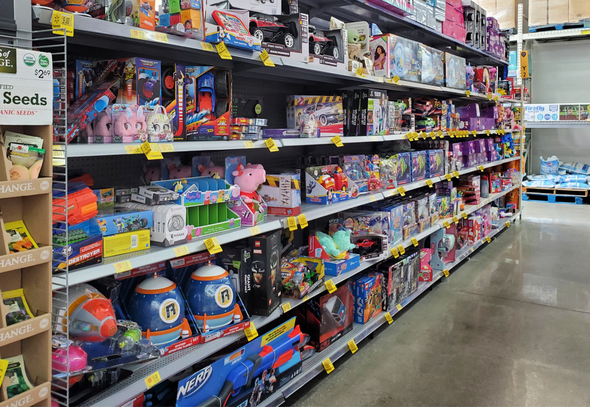 walmart toy clearance aisle display in store