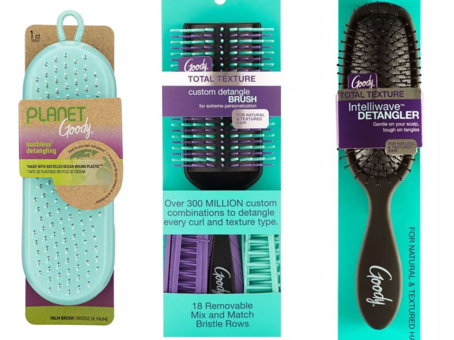 3 different Goody hairbrushes in packaging