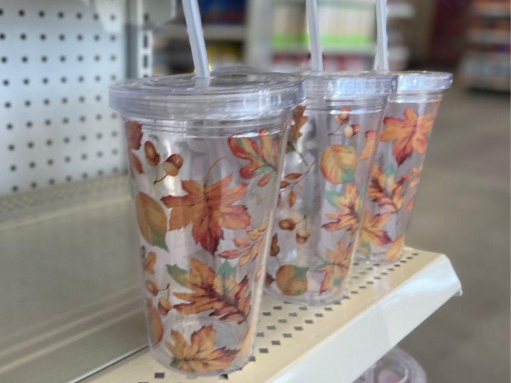 Fall Leaves Acrylic Tumbler with Straw