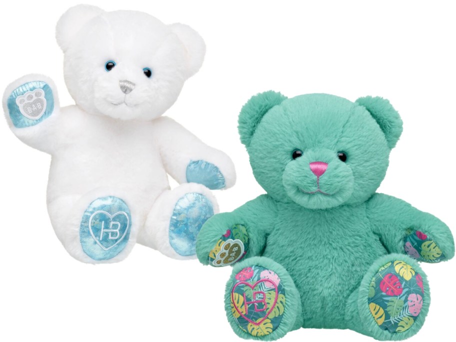 white and blue Happy Birthday Build a Bear and a teal green with tropical flower accents Build a Bear