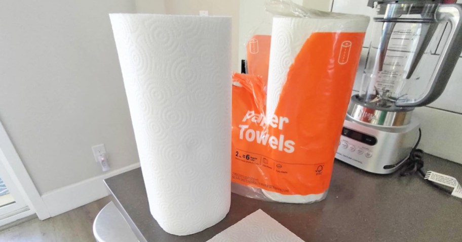 2-pack of paper towels on a kitchen counter
