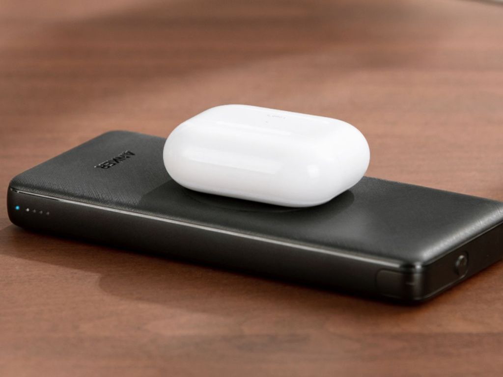 AirPods on an Anker 533 Power Bank