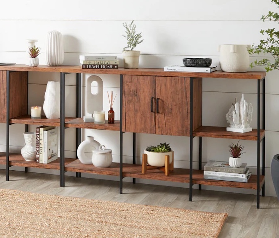 BCP Console Table with decor displayed in living area
