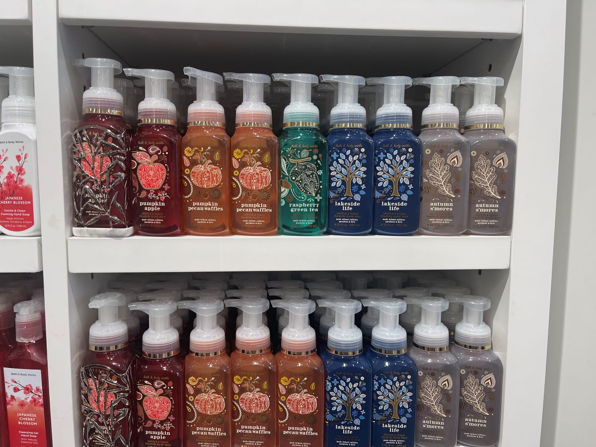 Display of Bath & Body Works hand soaps in the store