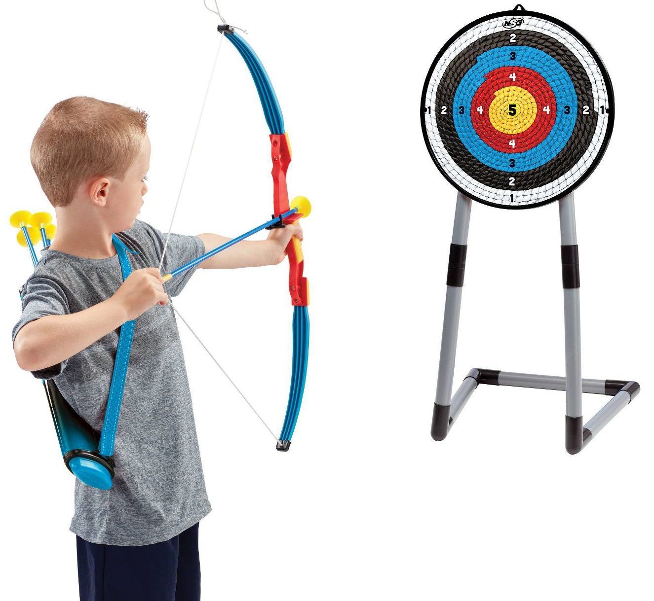 kid playing with Bow and Arrow Set