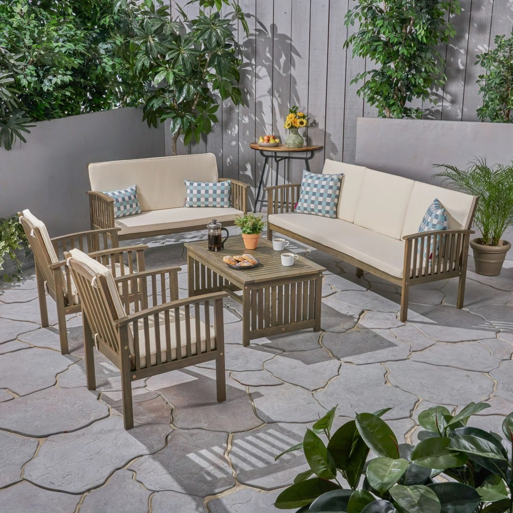 Brendon Outdoor 5 Piece Acacia Wood Conversational Set