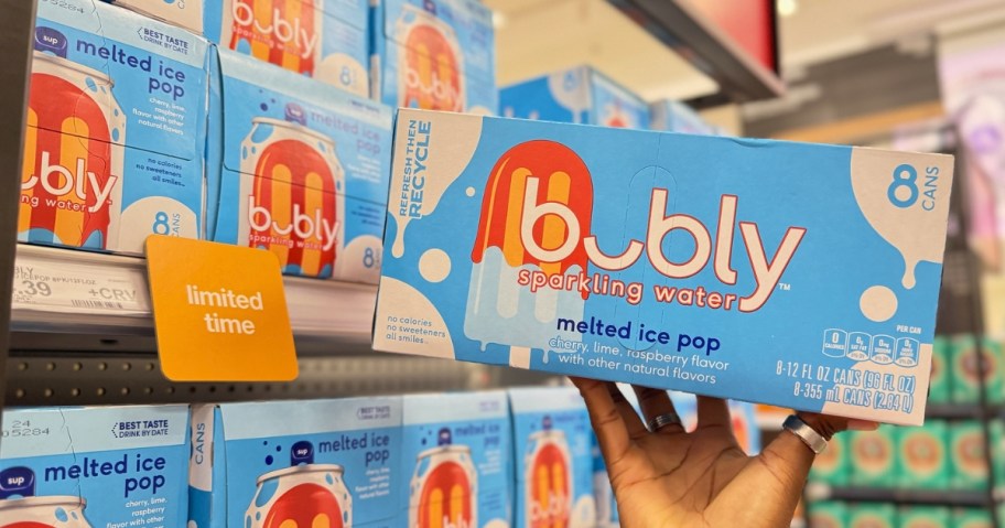 bubly melted ice pop 8-pack box with target shelf