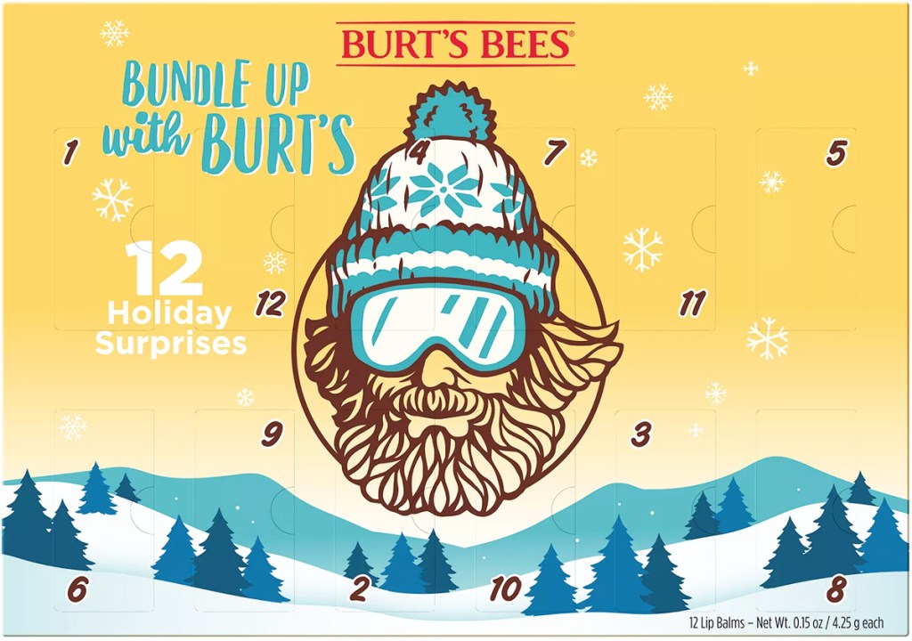 yellow Burt's Bees Bundle Up with Burt's 12 Holiday Finds Advent Calendar