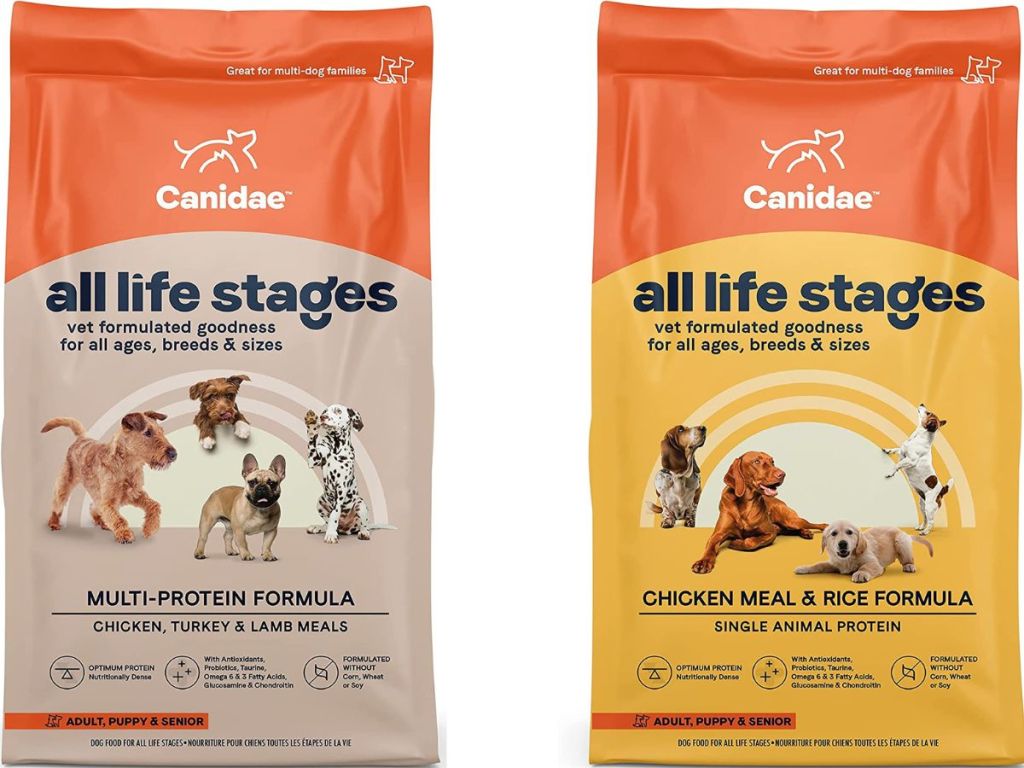 two stock images of Canidae life stages dry dog food