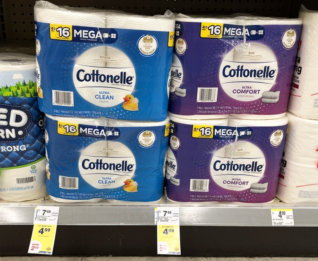 cottonelle toilet paper on shelf at store