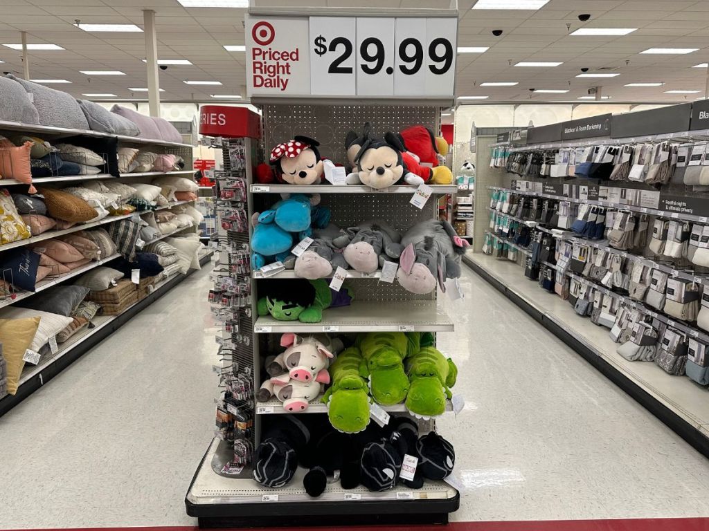 Cuddleez character plush pillows in Target on end cap