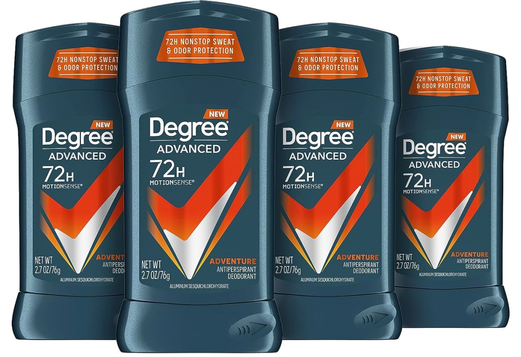 four sticks of Degree Men Advanced MotionSense Antiperspirant Deodorant