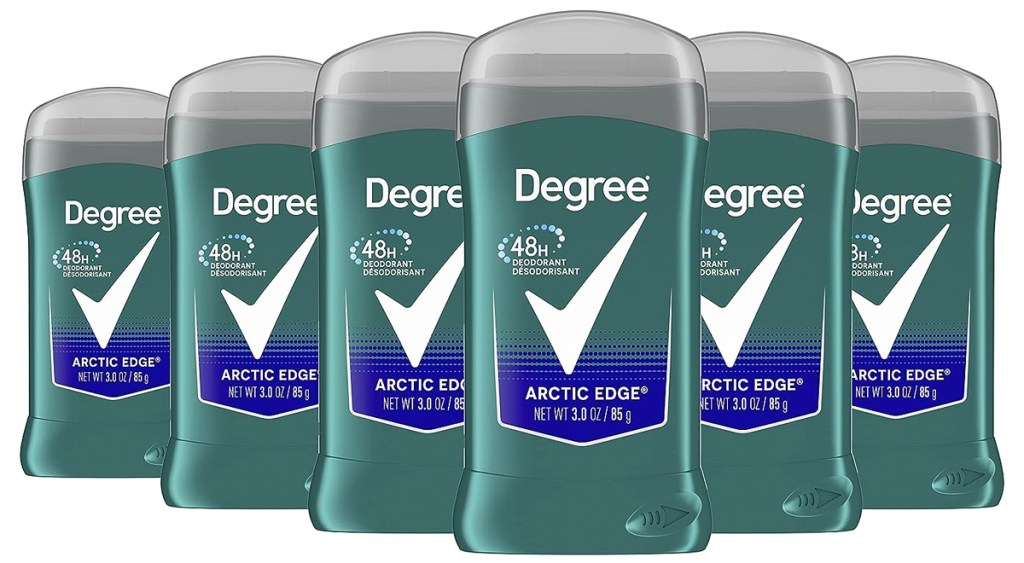 six sticks of Degree Men Original Deodorant in Arctic Edge Scent